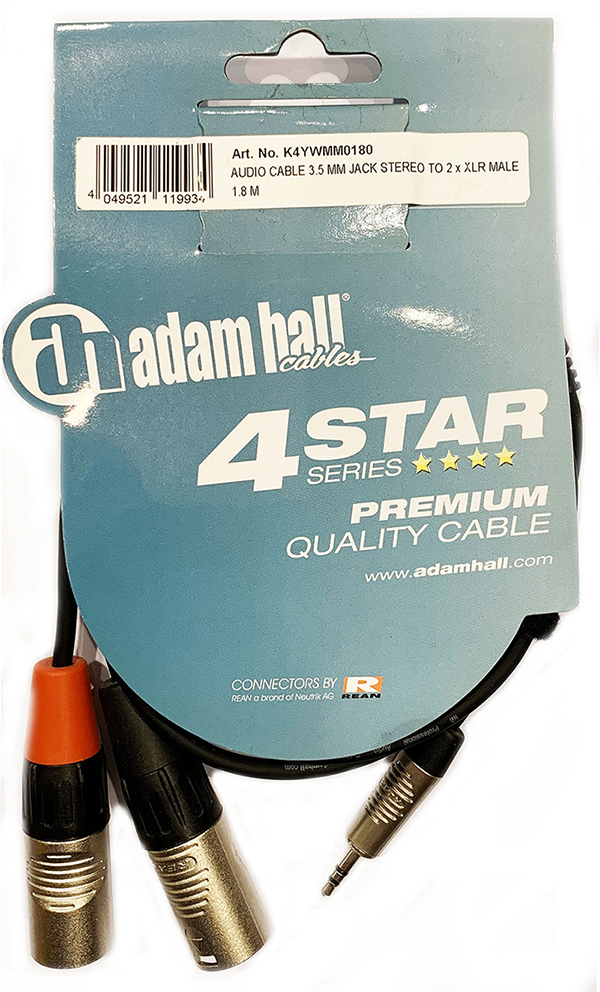 Καλώδια-Οργάνων-Μικροφώνων Καλώδιο Audio 3,5mm Jack Stereo – 2xXLR Male. 1,8M  K4YWMM0180 Adamhall