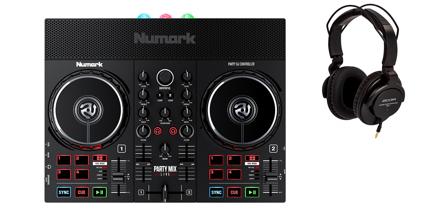 NUMARK Party Mix Live DJ Controller Bundle, με Aκουστικά ZOOM ZHP1