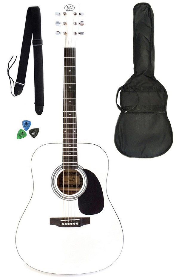Ακουστικές Κιθάρες Jack & Danny Ακουστική κιθάρα AG-6 Pack white με δώρο θήκη, ζώνη, πένες, Jack and Danny