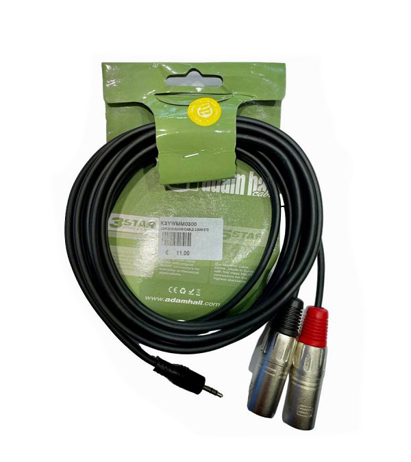 Καλώδια-Οργάνων-Μικροφώνων Καλώδιο Stereo Mini Jack - 2 XLR Male. 3 Μέτρα Adam Hall K3YWMM0300