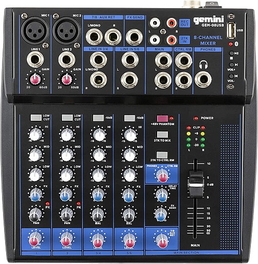 GEMINI Mixer 8-Channel USB with Effects