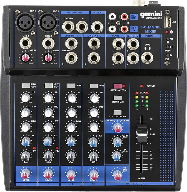GEMINI Mixer 8-Channel USB with Effects
