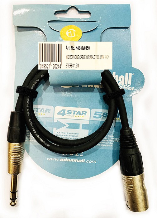 Καλώδιο Microphone Male XLR-6,3mm Jack Stereo. Adamhall K4BMV0150