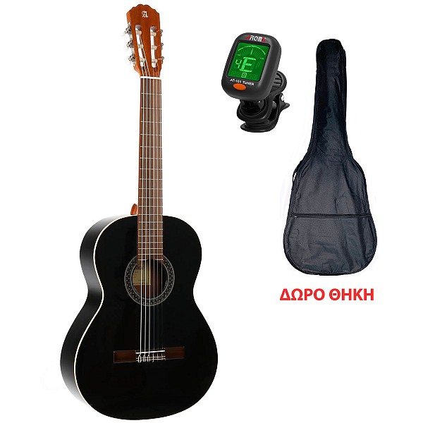 Ισπανικές Κλασικές Κιθάρες Alhambra Alhambra 1C Black Satin Κλασσική κιθάρα 4/4 μαζί με Aroma Clip Tuner AT-101 και ΔΩΡΟ θήκη