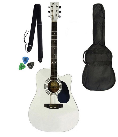 Ηλεκτροακουστική κιθάρα AG-6CE White με δώρο θήκη, ζώνη, πένες, Jack and Danny