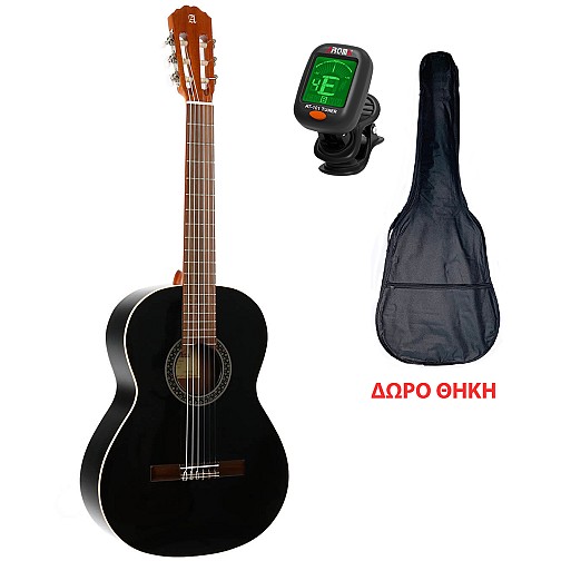 Alhambra 1C Black Satin Κλασσική κιθάρα 4/4 μαζί με Aroma Clip Tuner AT-101 και ΔΩΡΟ θήκη